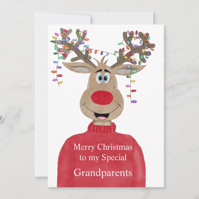 Grandparents Reindeer Christmas Customizable  Holiday Card (Front)