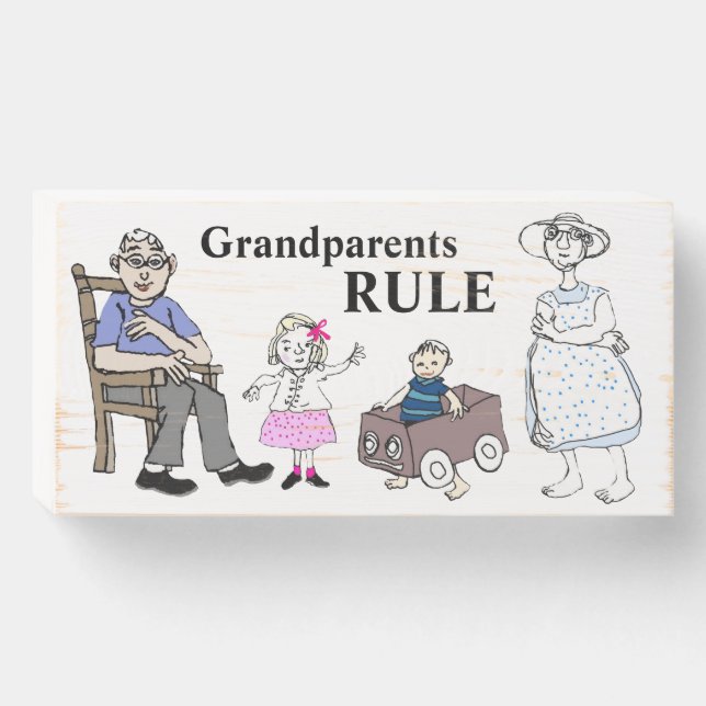 Grandparents rule gran granpa and kids wooden box sign (Front Horizontal)