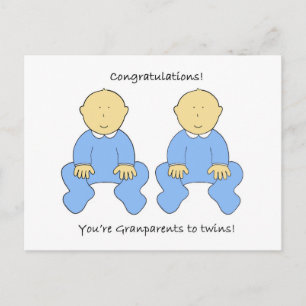 Grandparents to Twin Boys Congratulations Postcard
