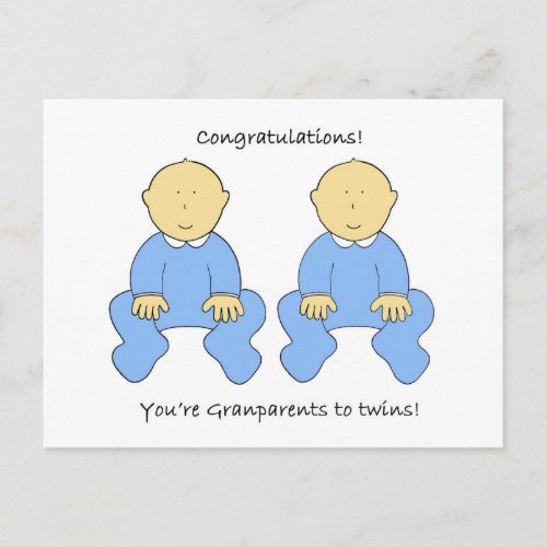 Grandparents to Twin Boys Congratulations Postcard