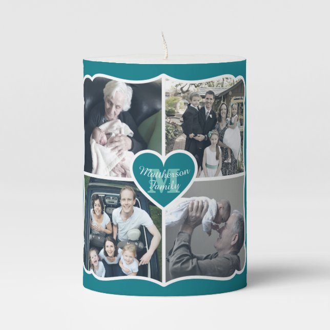 Grandparents Valentine Personalized Instagram Grid Pillar Candle (Front)