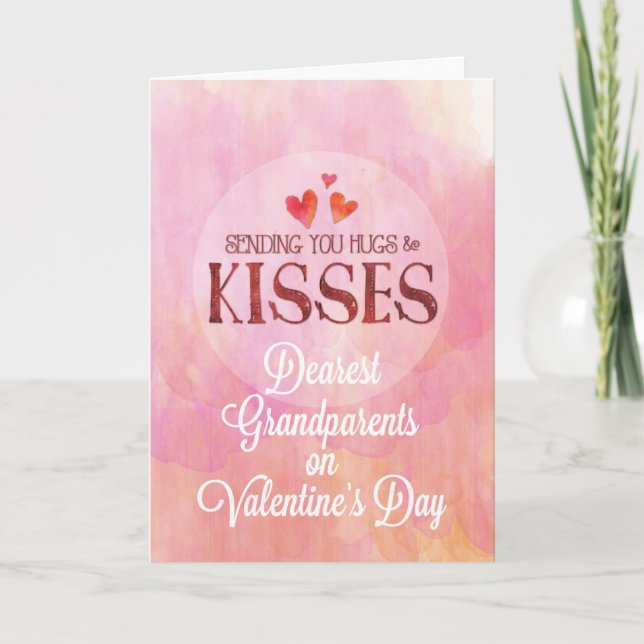 Grandparents Valentine Sending Hugs and Kisses Card (Front)