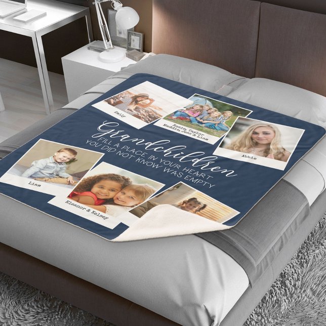 Grandparents Verse 6 Photo Collage Navy Blue Sherpa Blanket (Creator Uploaded)