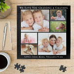 Grandparents We Love You Personalized Photo Black Jigsaw Puzzle<br><div class="desc">Celebrate the best grandparents with this custom photo collage black jigsaw puzzle. You can personalize with six family photos of grandchildren, family members, pets, etc., and customize the expression to "I Love You" or "We Love You, " and how they are addressed "Grandma & Grandpa, " "Mom Mom & Pop...</div>