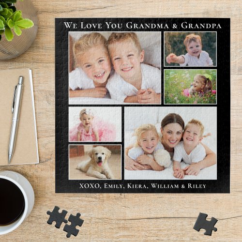 Grandparents We Love You Personalized Photo Black Jigsaw Puzzle