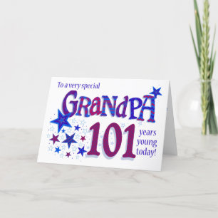 Grandpa's 101st Birthday Word Art with Stars Card