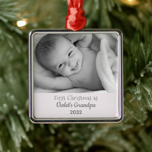 Grandpas 1st Christmas Personalized Name Photo Metal Ornament