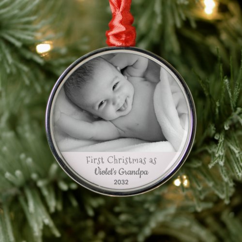 Grandpas 1st Christmas Personalized Name Photo Metal Ornament