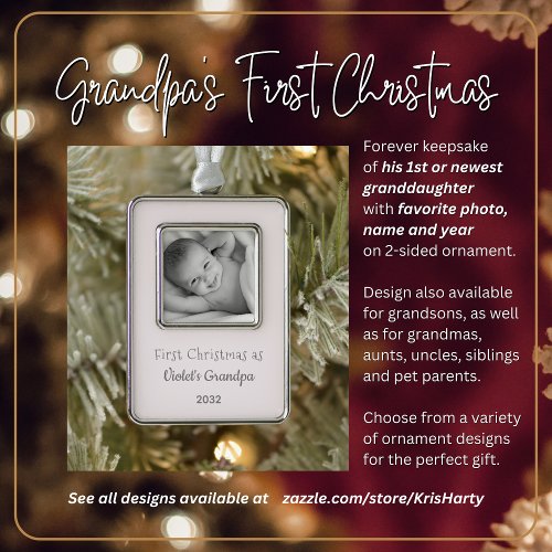 Grandpas 1st Christmas Personalized Photo Name Christmas Ornament