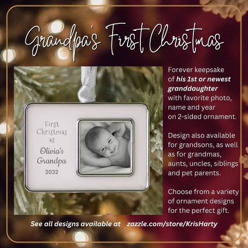Grandpas 1st Christmas Personalized Photo Name Christmas Ornament