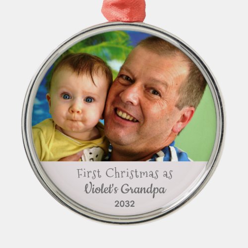 Grandpas 1st Christmas Personalized Photo Name Metal Ornament