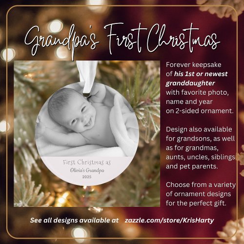 Grandpas 1st Christmas Personalized Photo Name Ornament