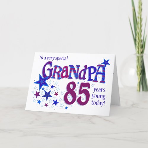 Grandpas 85th Birthday Word Art with Stars Card