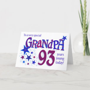 Grandpa's 93rd Birthday Word Art with Stars Card