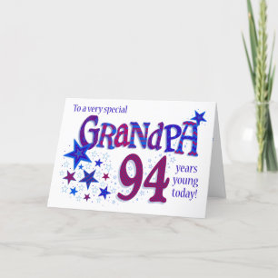 Grandpa's 94th Birthday Word Art with Stars Card