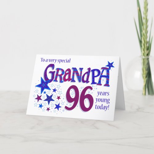 Grandpas 96th Birthday Word Art with Stars Card