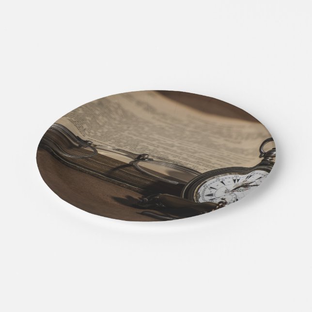 Grandpa's Antique Watch and Glasses Paper Plates (Angled)
