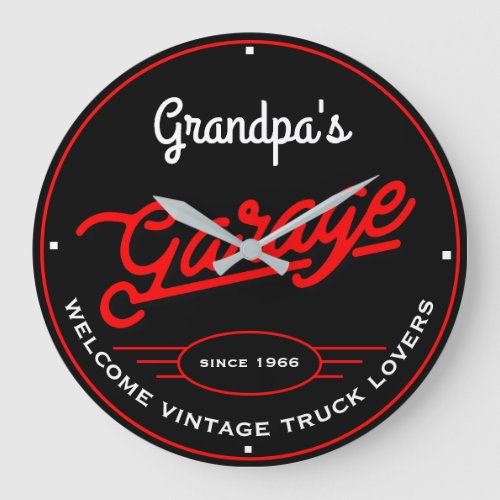 Grandpas Any Name Garage Welcome Vintage Trucks Large Clock