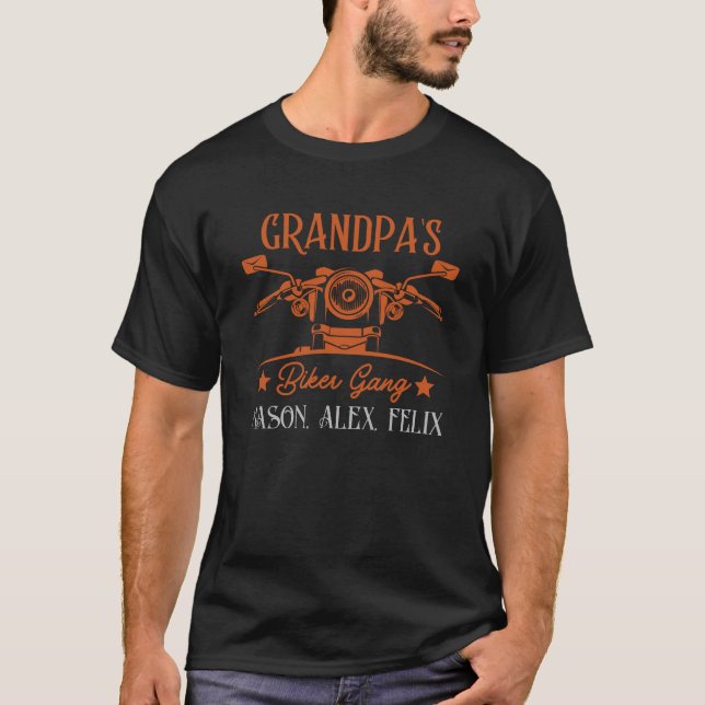 Grandpa's Biker Gang Personalized Grandkid Names T-Shirt (Front)