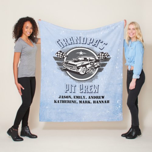 Grandpas Blue Race Car Pit Crew Grandchildren Fleece Blanket