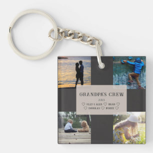 Grandpa's Crew Custom  4 Photo Grid  Keychain