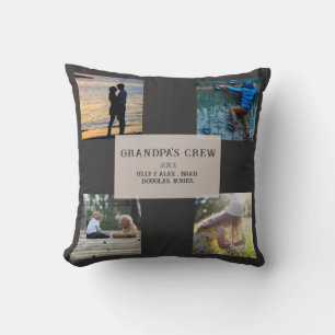 Grandpa's Crew Custom  4 Photo Grid  Throw Pillow