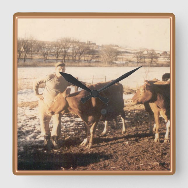 Grandpa's Farm Square Wall Clock (Front)