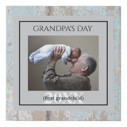 Grandpa&#39;s First Grandchild Photo Turquoise Wood Faux Canvas Print
