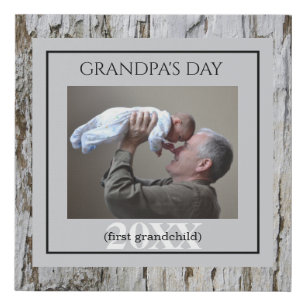Grandpa's First Grandchild Photo Wood Background Faux Canvas Print