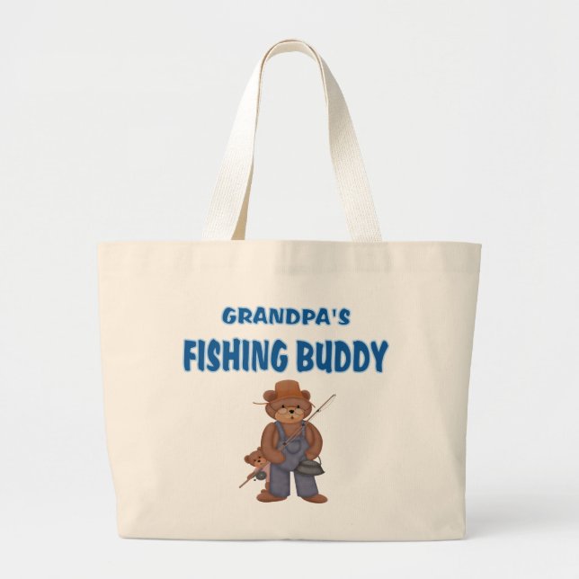 Grandpa's Fishing Buddy Bears Large Tote Bag (Front)