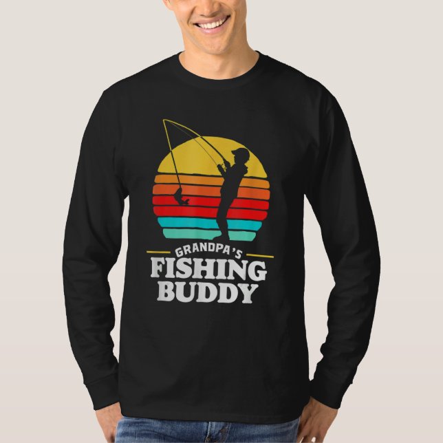 Grandpa's Fishing Buddy Cute Retro Kid 80s Sunset T-Shirt (Front)