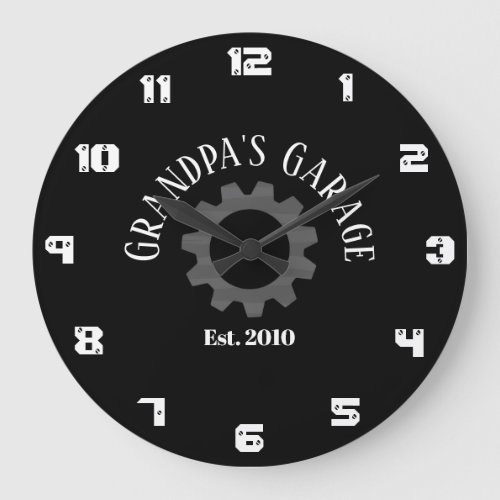 Grandpas Garage Gear Year Established Custom Date Large Clock