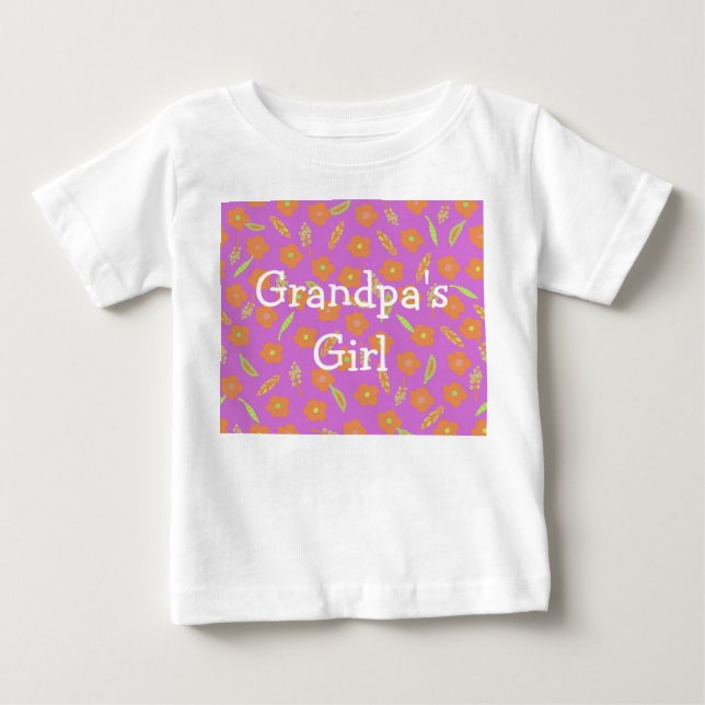 Grandpa's Girl Pink Orange Flowers Personalized Baby T-Shirt (Front)