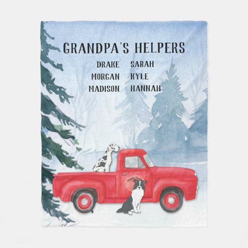 Grandpas Grandchildren Vintage Red Truck Dog Fleece Blanket