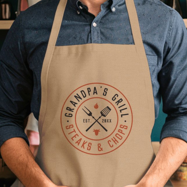 Grandpa's Grill Personalized Year Established Adult Apron (Creator Uploaded)