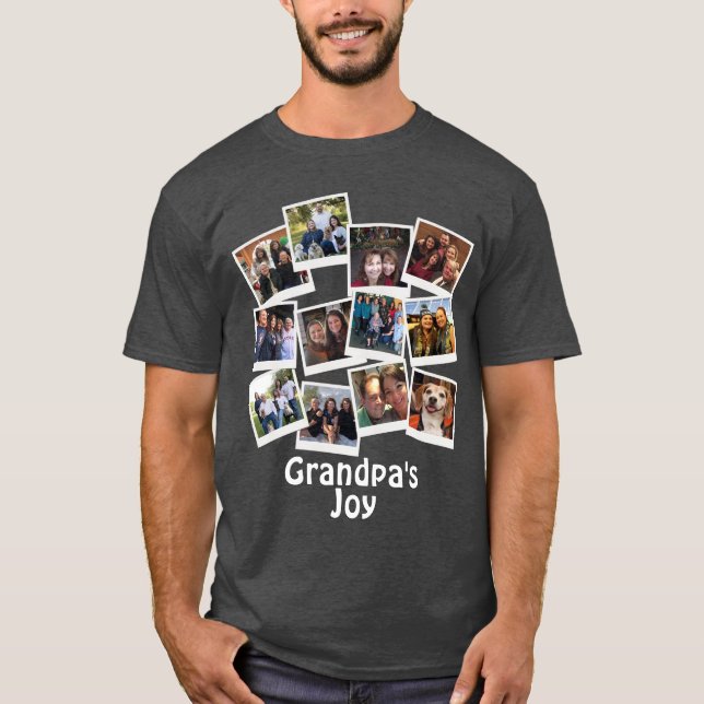 Grandpa's Joy Photo Frame Collage Modern Trendy T-Shirt (Front)