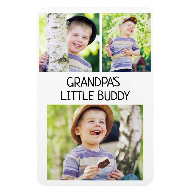 Grandpa's Little Buddy 3 Photo Grandson  Magnet (Vertical)