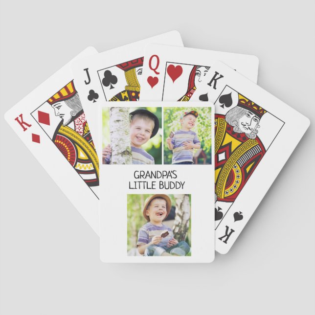 Grandpa's Little Buddy 3 Photo Grandson Poker Cards (Back)