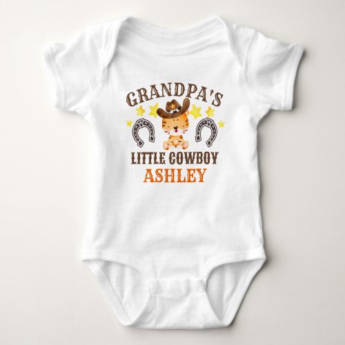 Grandpas little cowboy personalized name baby bodysuit
