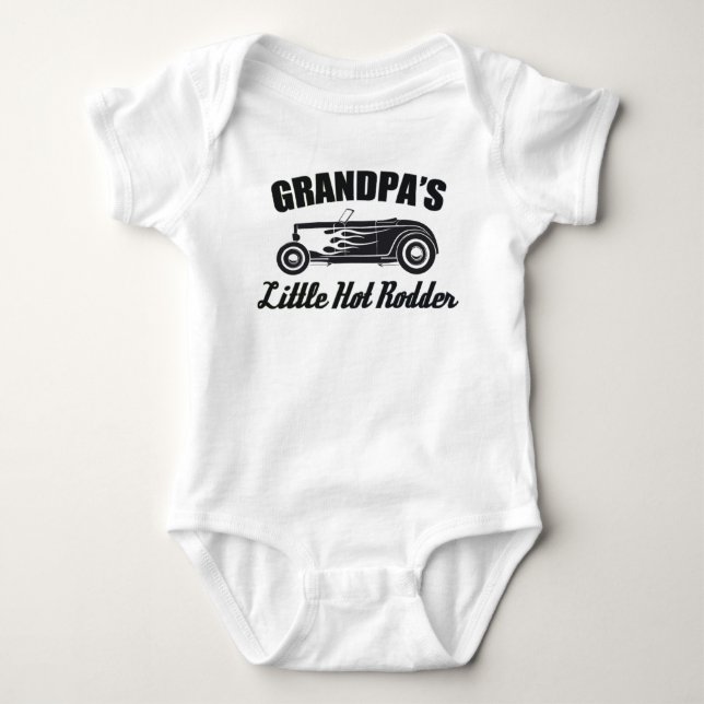 Grandpa's Little Hot Rodder HotRod Grandchild Car Baby Bodysuit (Front)