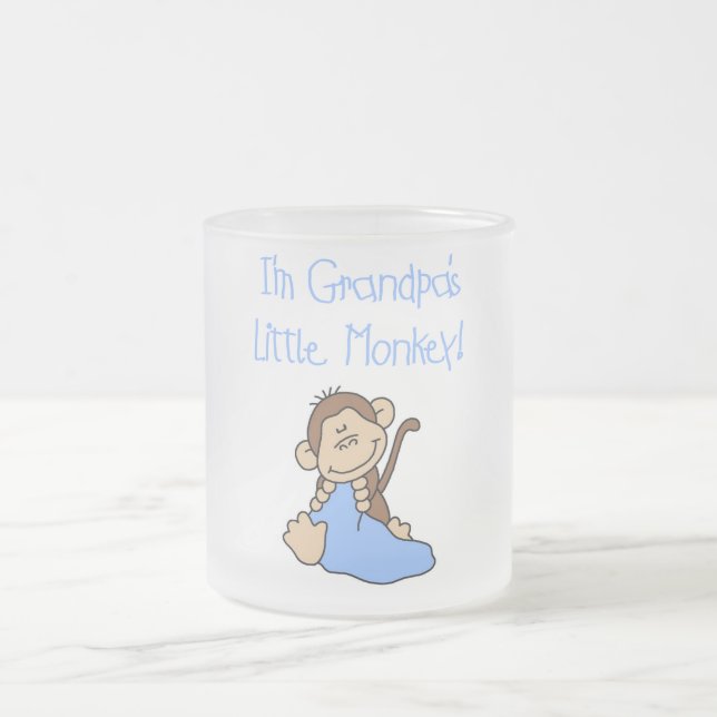 Grandpa's Little Monkey - Blue Tshirts and Gifts Frosted Glass Coffee Mug (Center)