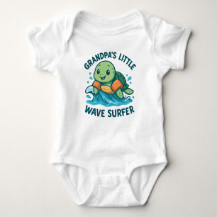 Grandpa's Little Wave Surfer Cute Turtle Baby Bodysuit
