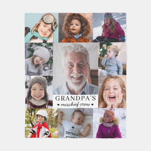 Grandpa's Mischief Crew Photo Collage Keepsake Fleece Blanket (Front)