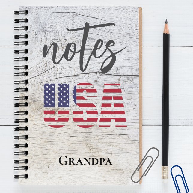 Grandpa's Name, Patriotic USA Flag Spiral Notebook (Creator Uploaded)