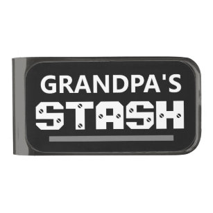 Grandpas Stash Funny Saying Black Typography  Gunmetal Finish Money Clip