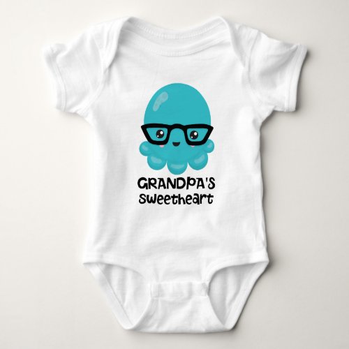 Grandpas Sweetheart Blue Kawaii Octopus Baby Bodysuit