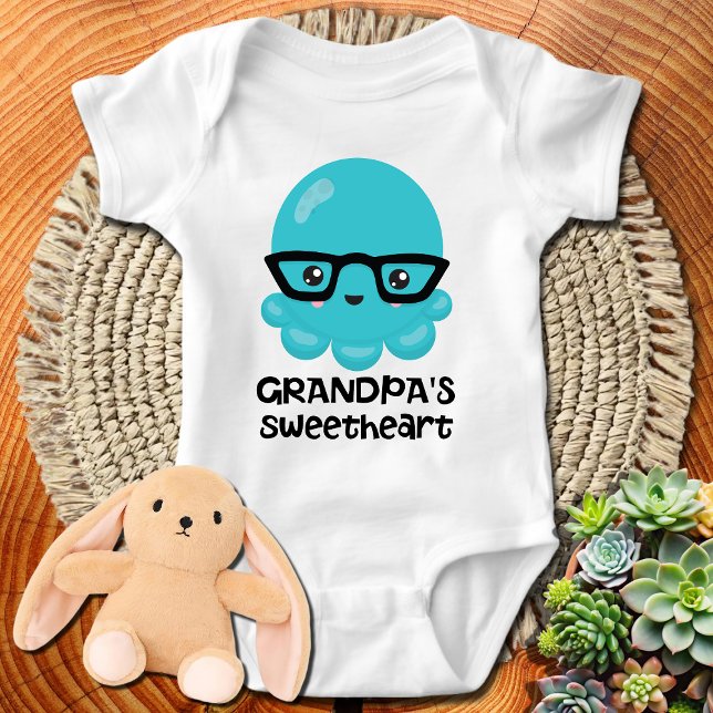Grandpa's Sweetheart Blue Kawaii Octopus Baby Bodysuit (Creator Uploaded)