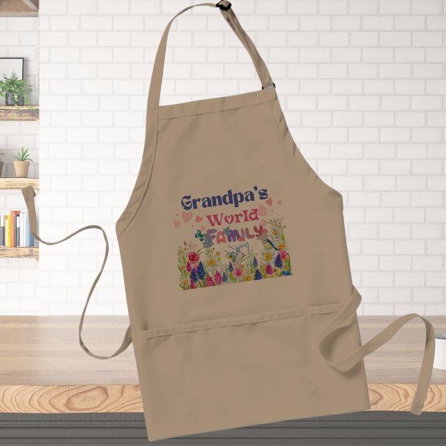 "Grandpa's world Family" Grandfather floral Adult Apron (Creator Uploaded)