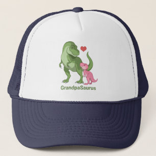 GrandpaSaurus Green T-Rex & Baby Girl Dinosaurs Trucker Hat