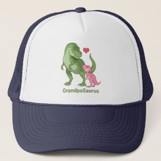 GrandpaSaurus Green T-Rex & Baby Girl Dinosaurs Trucker Hat